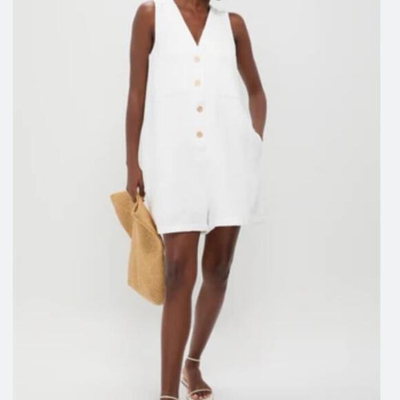 La Mode De Vie Pants - La Mode De Vie White Linen Blend Button Front Romper Women’s Size 3 Small